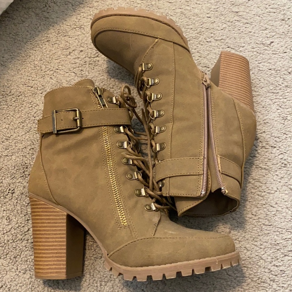 Brown boots - zip up but have laces with buckle